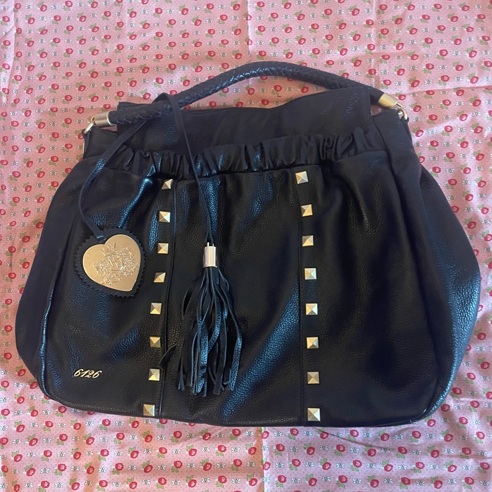 Elegant Black Leather Studded Shoulder Bag